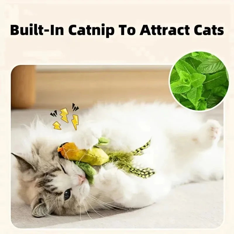 Interactive Bird Sound Cat Toy – Hanging Feather Toy with Catnip