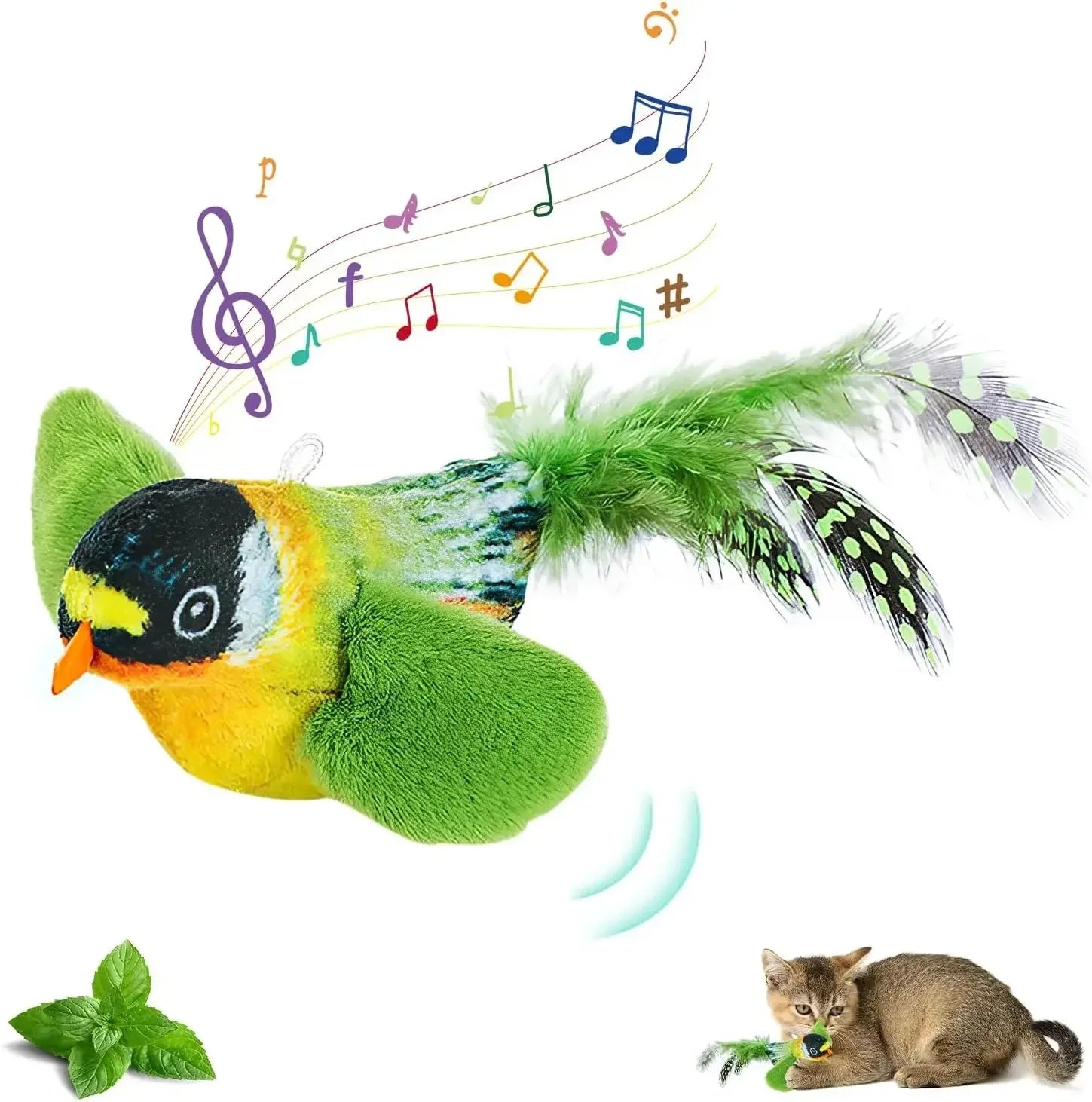 Interactive Bird Sound Cat Toy – Hanging Feather Toy with Catnip