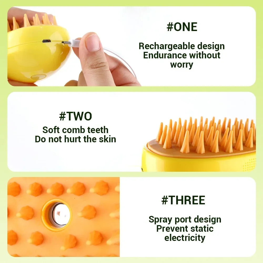3-in-1 Steam Pet Brush for Dogs & Cats