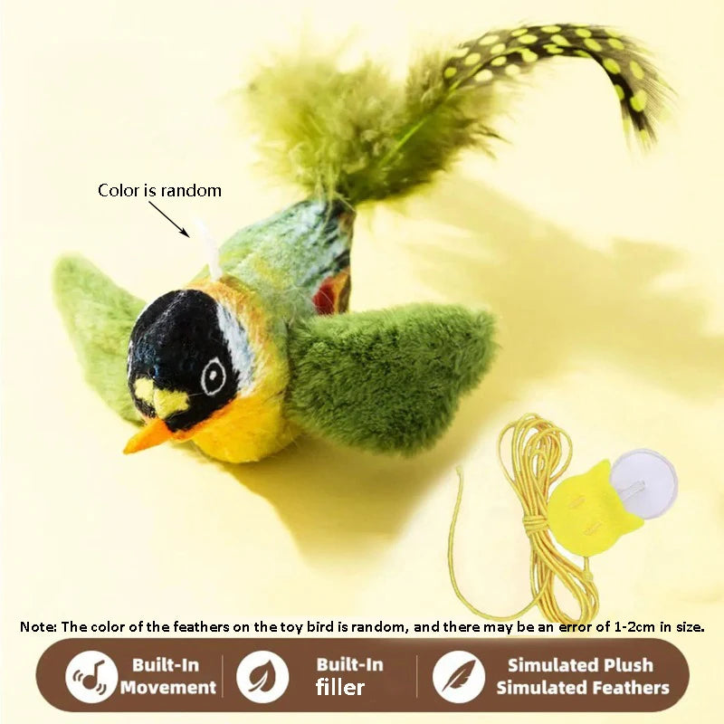 Interactive Bird Sound Cat Toy – Hanging Feather Toy with Catnip