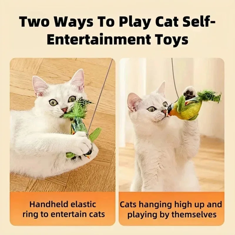 Interactive Bird Sound Cat Toy – Hanging Feather Toy with Catnip